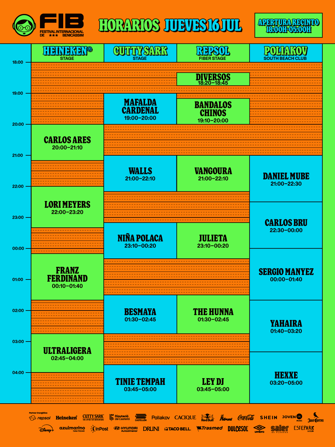 Horarios oficiales del jueves 16 de julio en FIB 2026