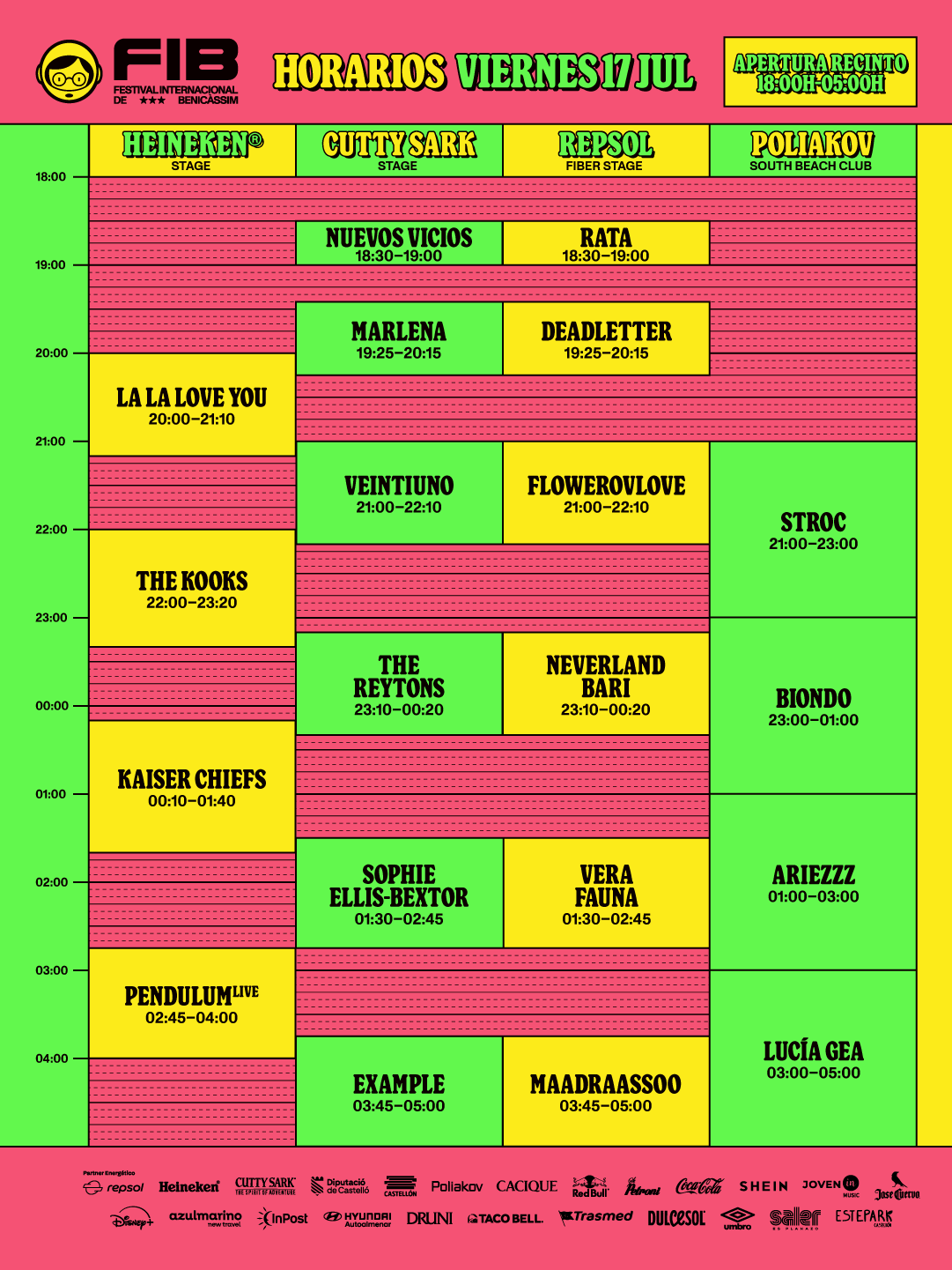 Horarios oficiales del viernes 17 de julio en FIB 2026